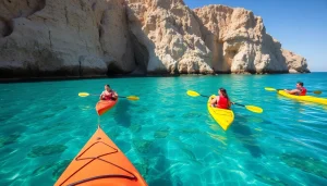 Engaging activities in Cabo adventure tours with kayaking in clear waters and scenic cliffs.