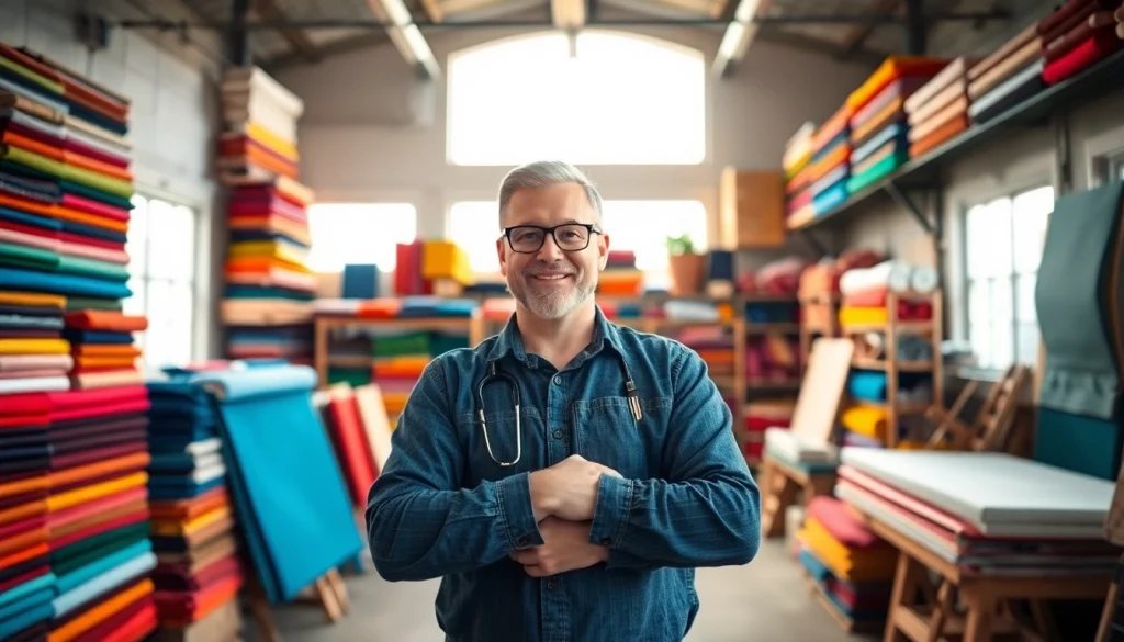 Maak kleurrijke canvas stoffen zichtbaar in een creatieve studio.