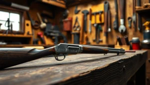 Showcasing Alamo trigger on a rustic workbench, emphasizing its craftsmanship and design.