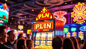 Mainkan plink slot yang menarik di kasino dengan pemain bersuka cita dan suasana yang meriah.