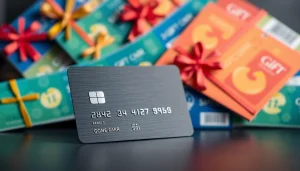 생생하고 전문적인 환경에서 상품권신용카드 사용을 상징하는 신용카드와 상품권 이미지.