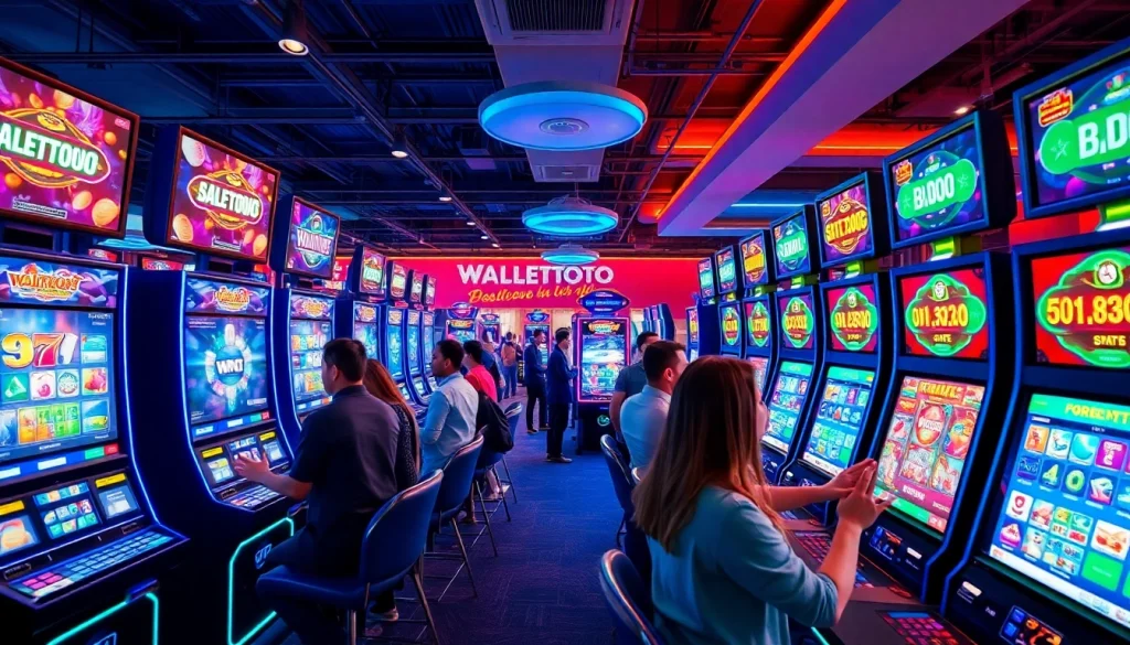 Walettoto menyenangkan pemain dalam lingkungan permainan slot modern yang penuh warna.