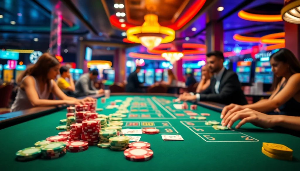 Engaging scene of online casinos Canada with vibrant gaming activities and colorful chips.