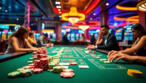 Engaging scene of online casinos Canada with vibrant gaming activities and colorful chips.