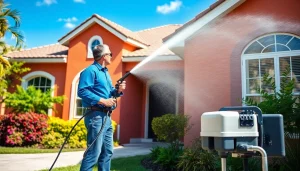 Soft wash cleaning a residential home in Kissimmee, FL, showcasing eco-friendly techniques.