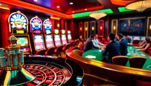 Win big at the 188bet link with a modern casino atmosphere featuring a roulette wheel and poker action.