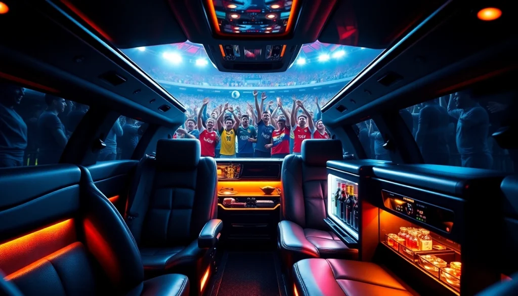 World Cup Group Transportation in a luxury limousine, celebrating the event's excitement and elegance.