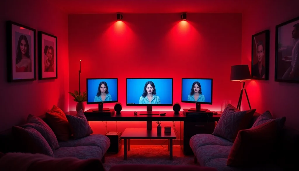 Engage in immersive sex chat AI experiences in an inviting virtual space with cozy seating and lifelike AI avatars.