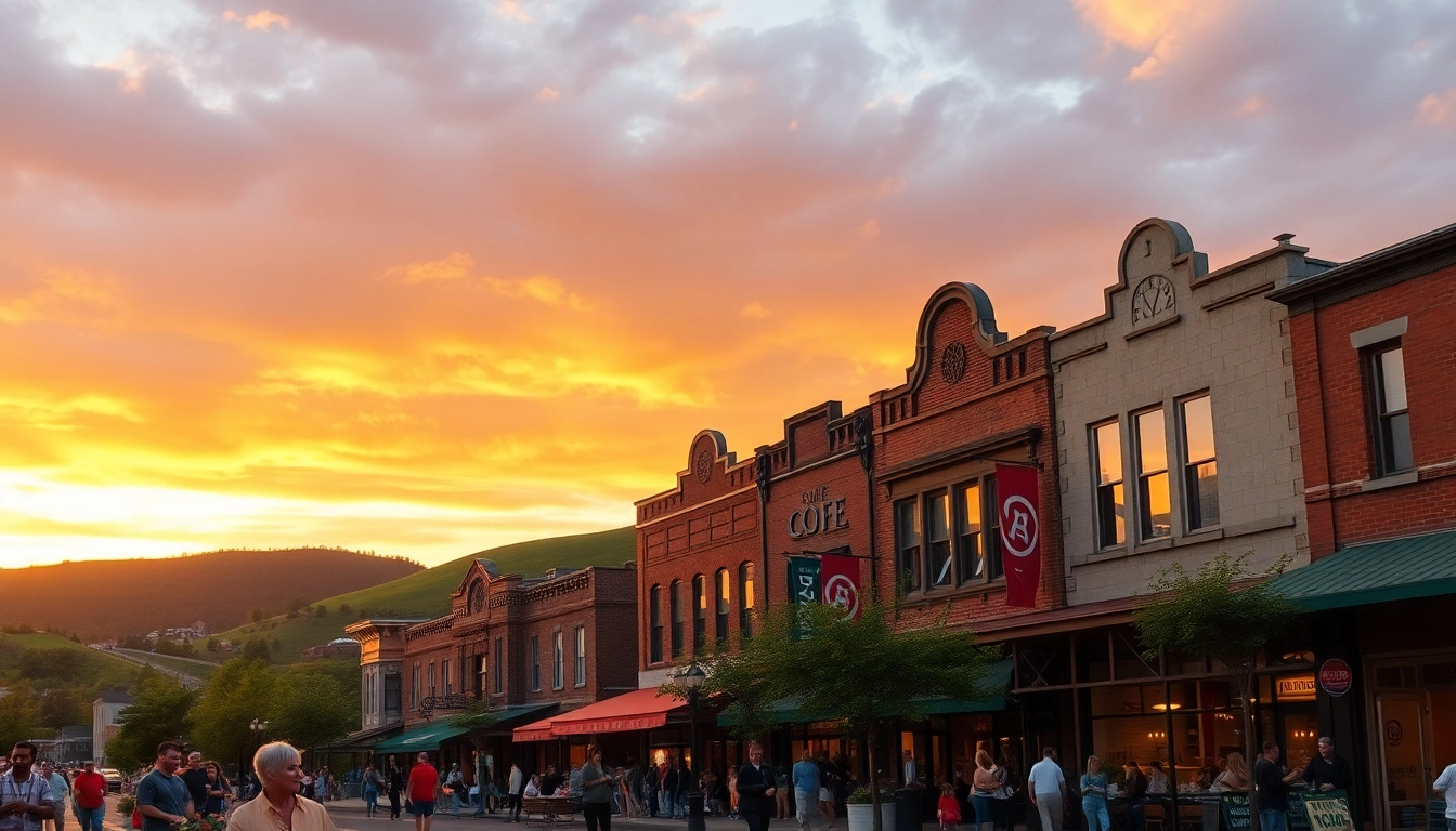 Capture the vibrant downtown scene in Clarksburg showcasing community life and historic architecture.