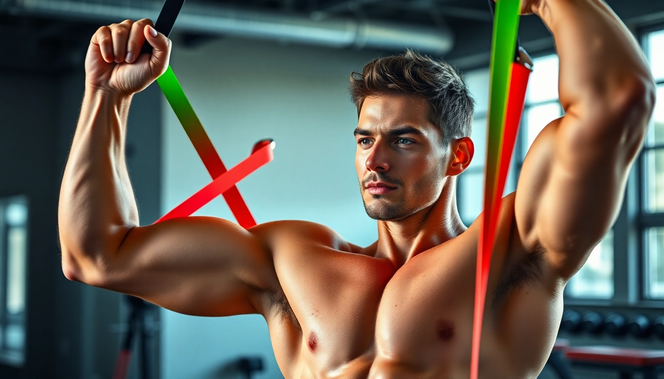 Assisted pull-up bands enhancing athletic performance in a vibrant gym.