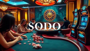 Gamblers enjoying an exciting game at SODO CASINO's lavish gaming table.