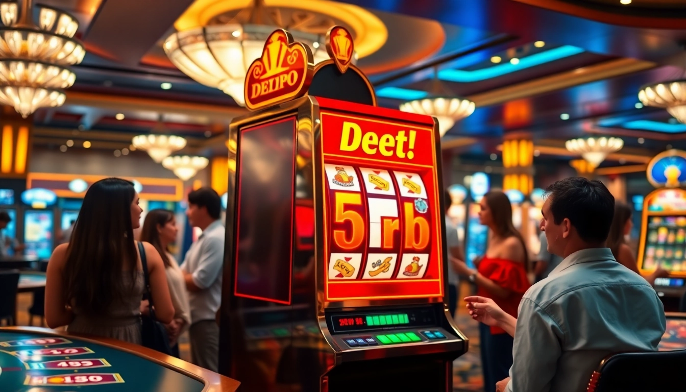 Experience thrilling gameplay at the slot depo 5rb with players engaged in a vibrant casino atmosphere.