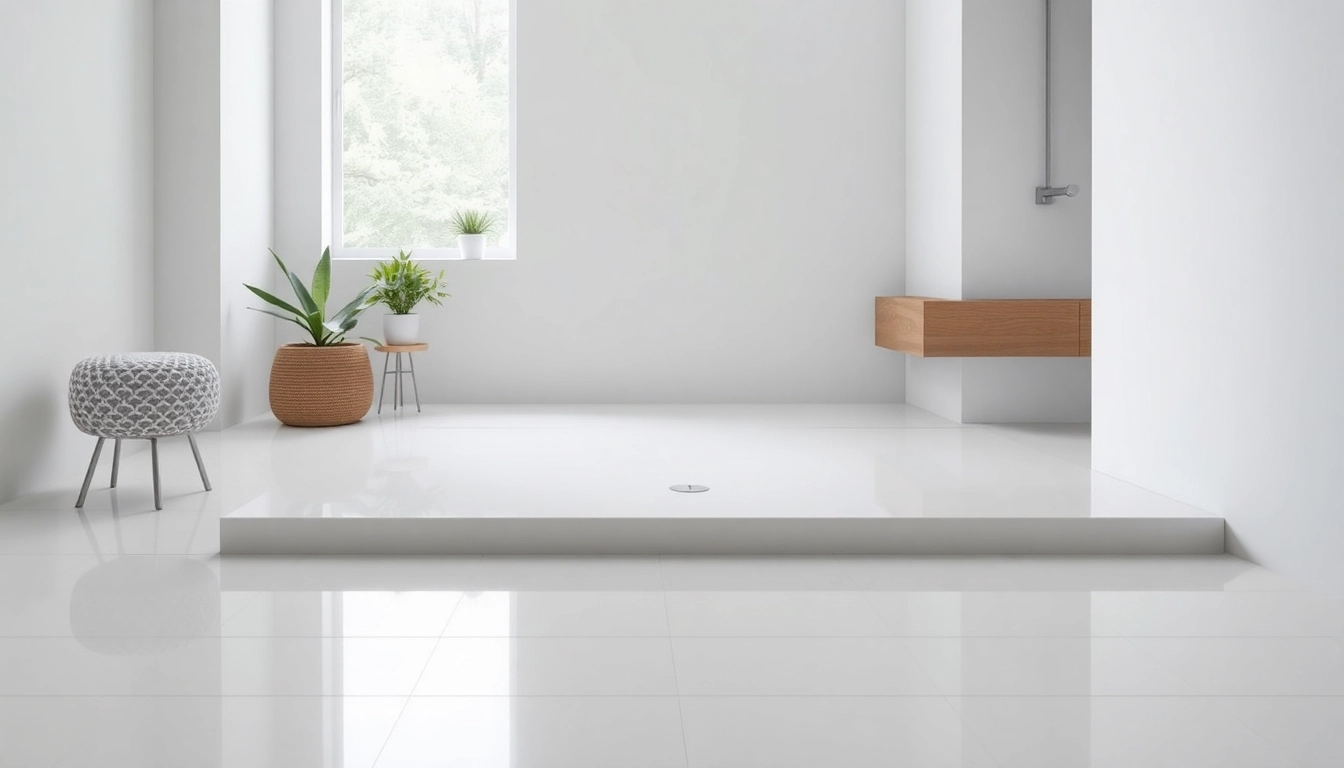 Elegant shower base showcased in a modern bathroom, highlighting its sleek design and smooth texture.