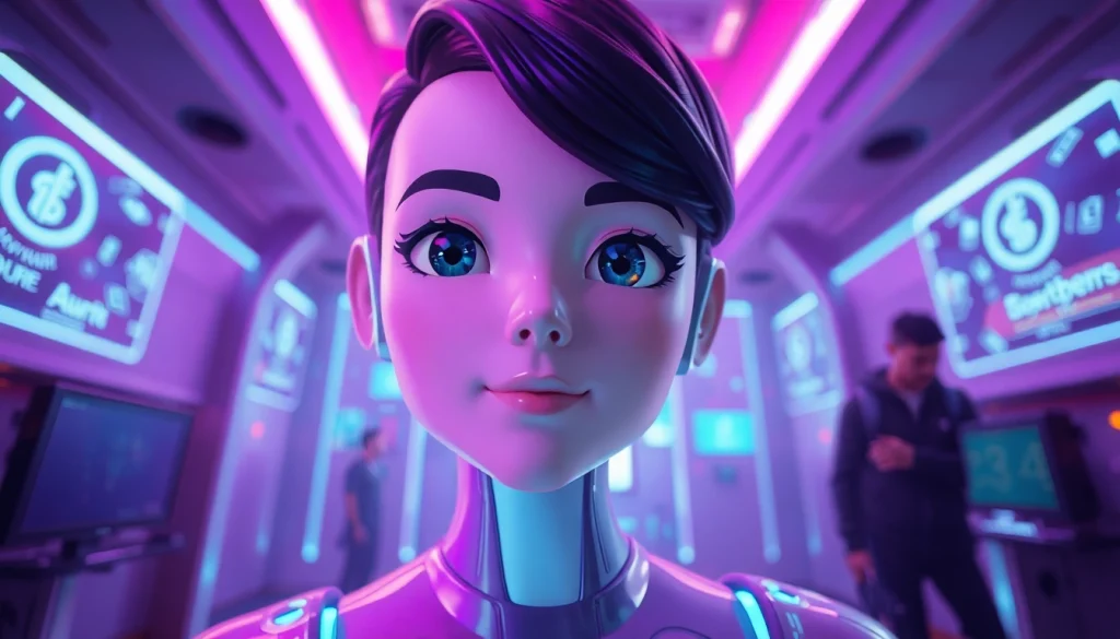 Engaging NSFW character AI interaction in a futuristic virtual environment.