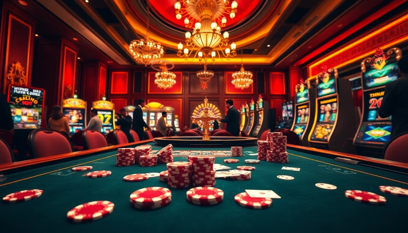 Engage with thrilling games at https://kk55.global/ featuring vibrant casino tables and slot machines.