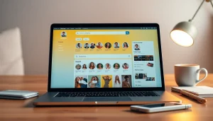 Find OnlyFans accounts through a modern digital interface showcasing profiles on a laptop.