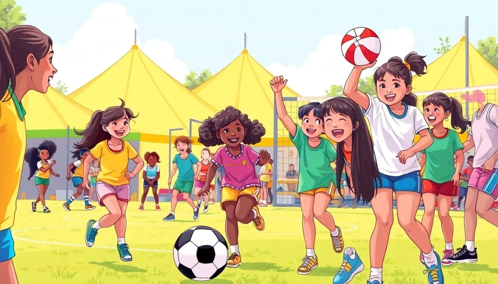 Girls participating in Multi Sports Camps for Girls, showcasing teamwork and athleticism.