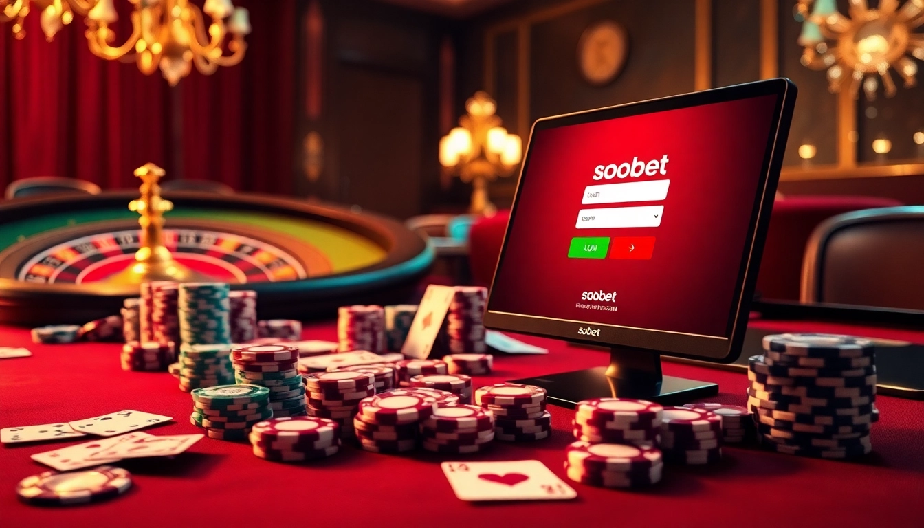 Experience sbobet's premium online gambling with vibrant casino tables and poker chips.