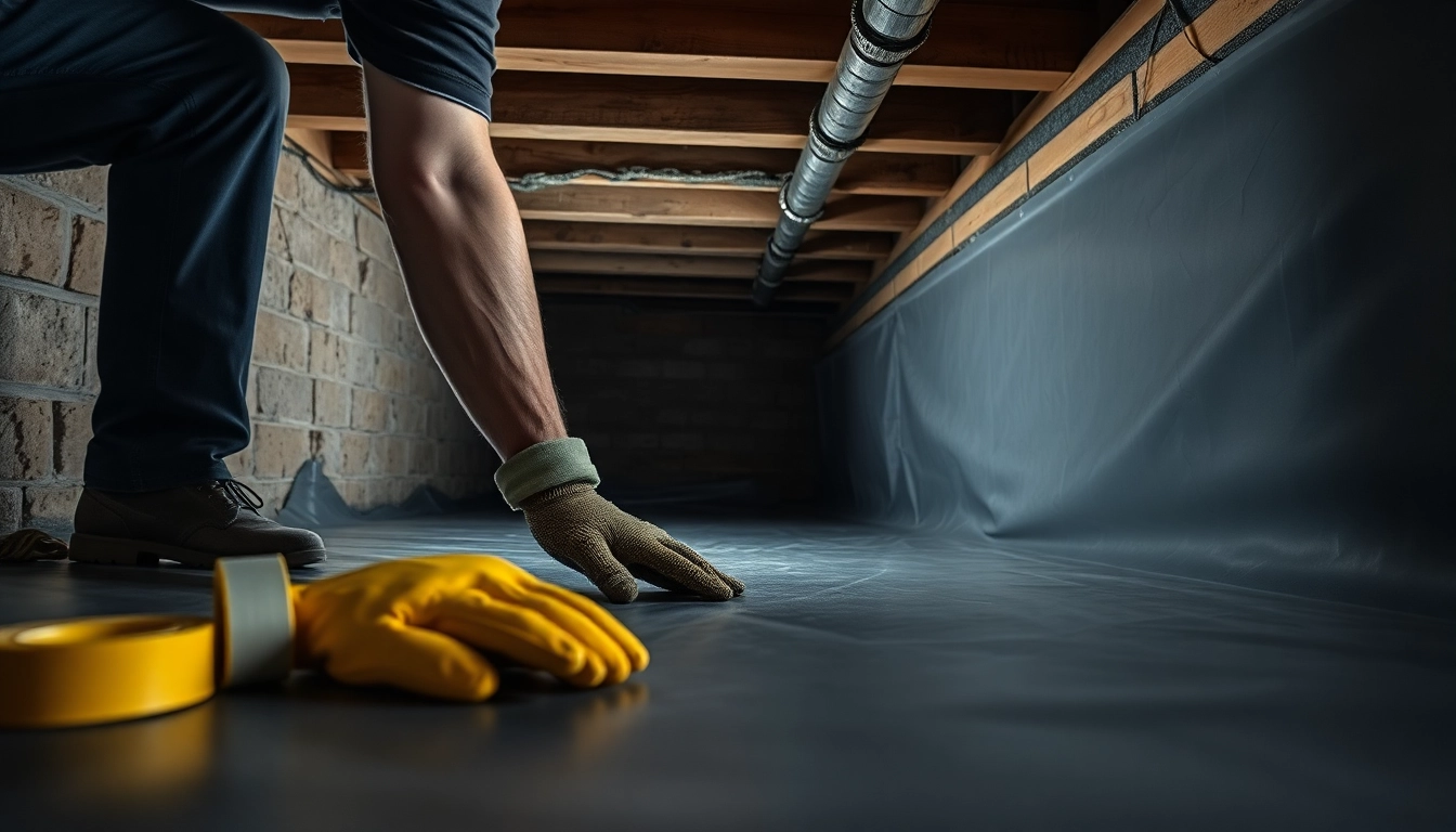 Vapor Barrier Installation in action, highlighting the application process in a residential crawl space.