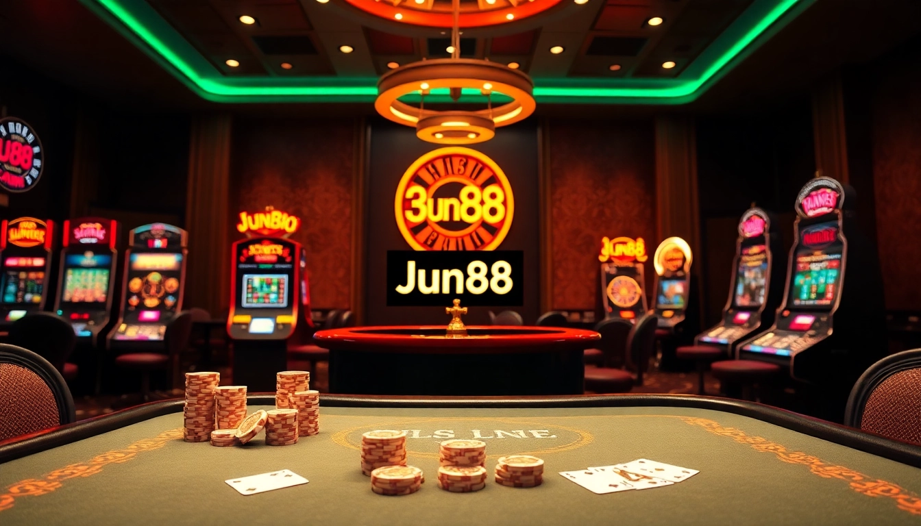 Winning big at Jun88 with vibrant slot machines and upscale casino ambiance.