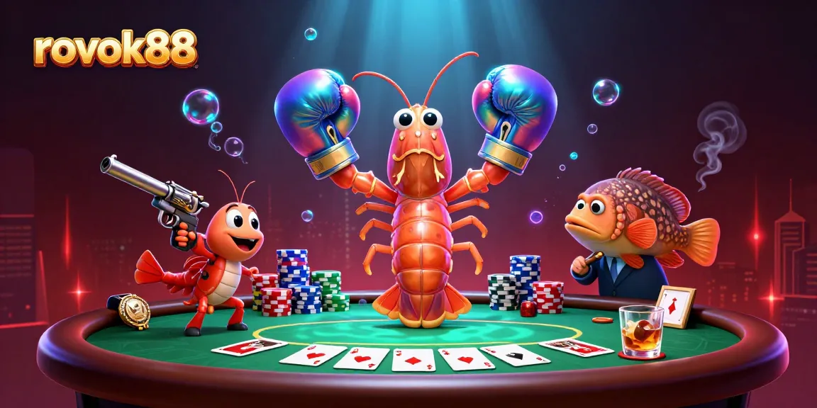 Experience thrilling action with rokok88 at the poker table, featuring vibrant underwater characters.