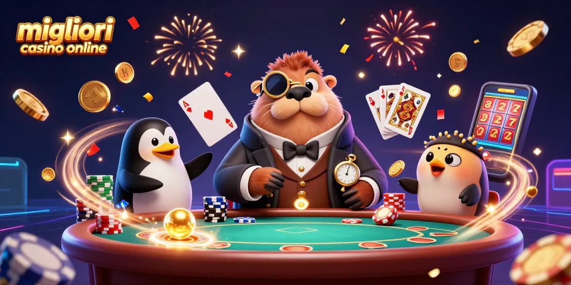 Gioca ai migliori casino online con un walrus e un dealer pinguino immersi nel divertimento.