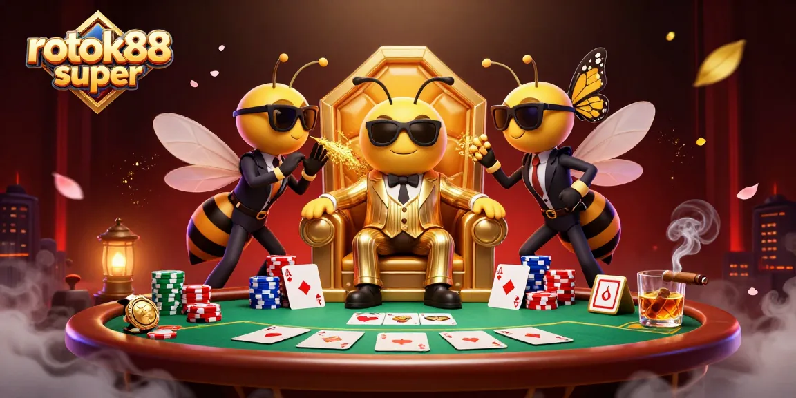 Engage with rokok88 super at a colorful poker scene featuring cartoon mob boss characters.