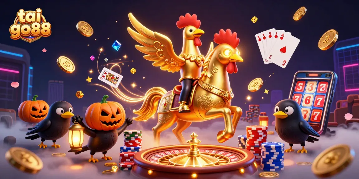 Play thrilling tai go88 games featuring a golden rooster and vibrant casino elements.
