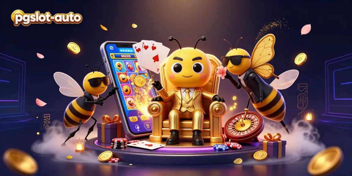 Experience the excitement of pgslot-auto in this vibrant 3D casino illustration with dynamic gaming elements.