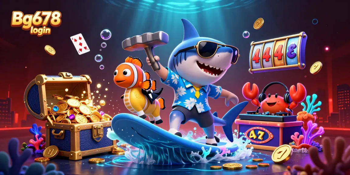 Engage gamers with Bg678 login in a vibrant, dynamic casino scene filled with gold coins and fun characters.