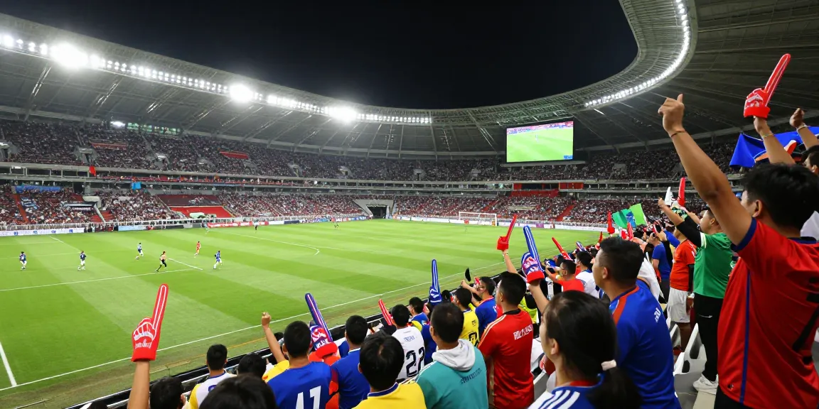 Exciting koora live atmosphere with fans cheering during a football match.